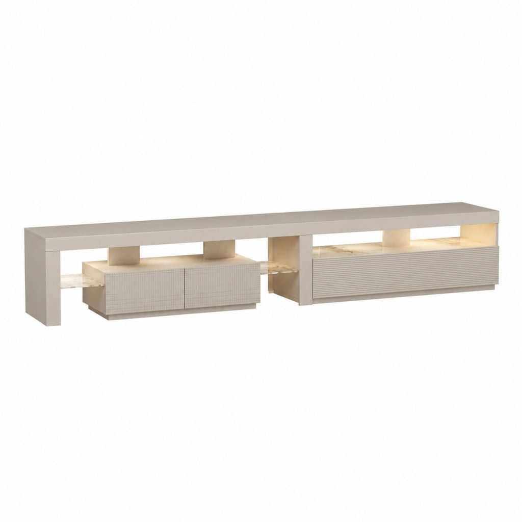 TV Lowboard Beige MDF Rechteckig 220 x 40 x 50 cm mit 3 Schubladen und offenen Fächern