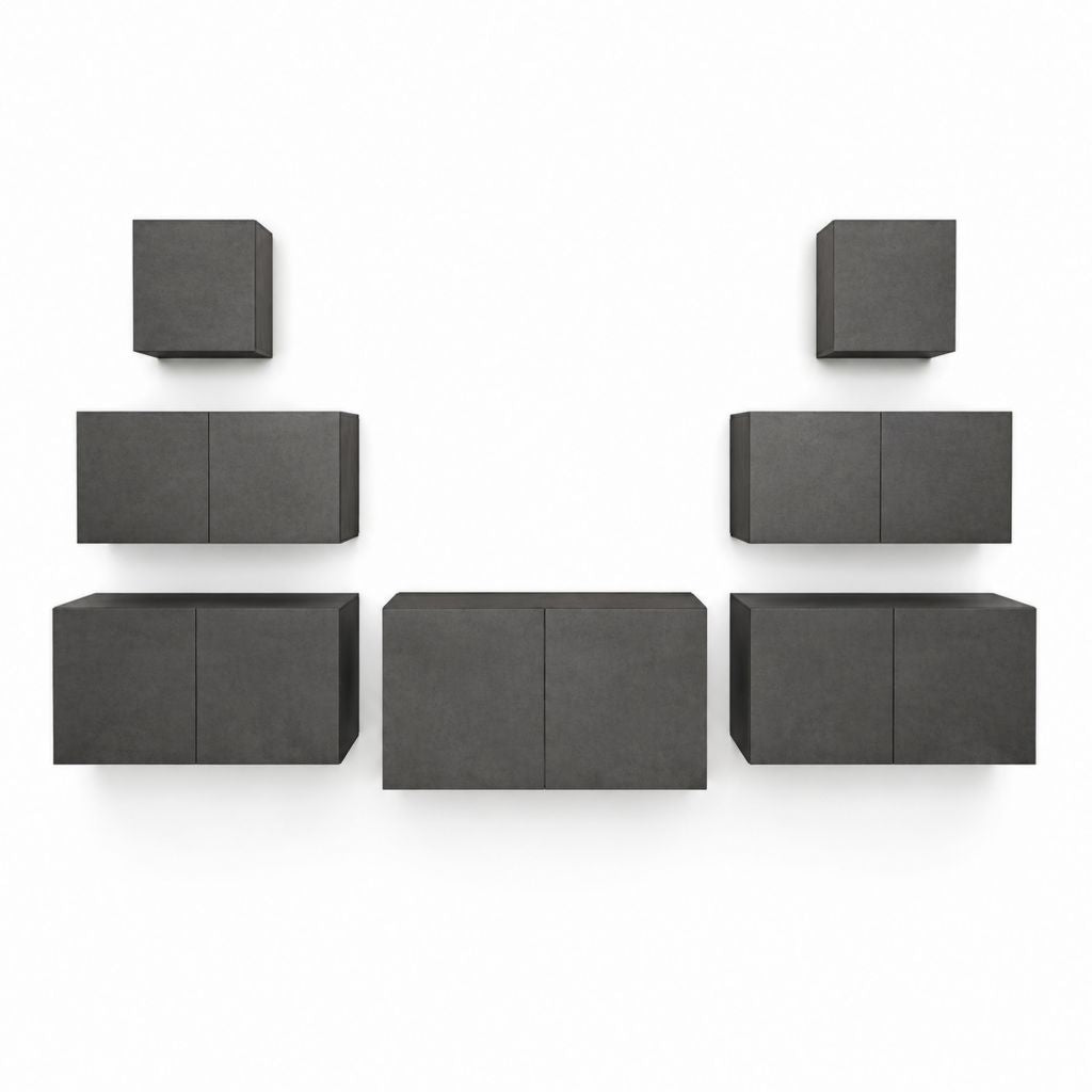 7-teiliges TV Möbel Set Anthrazit MDF in Betonoptik mit 2 Türen 40 x 40 x 30 cm und 80 x 30 x 30 cm und 80 x 40 x 30 cm