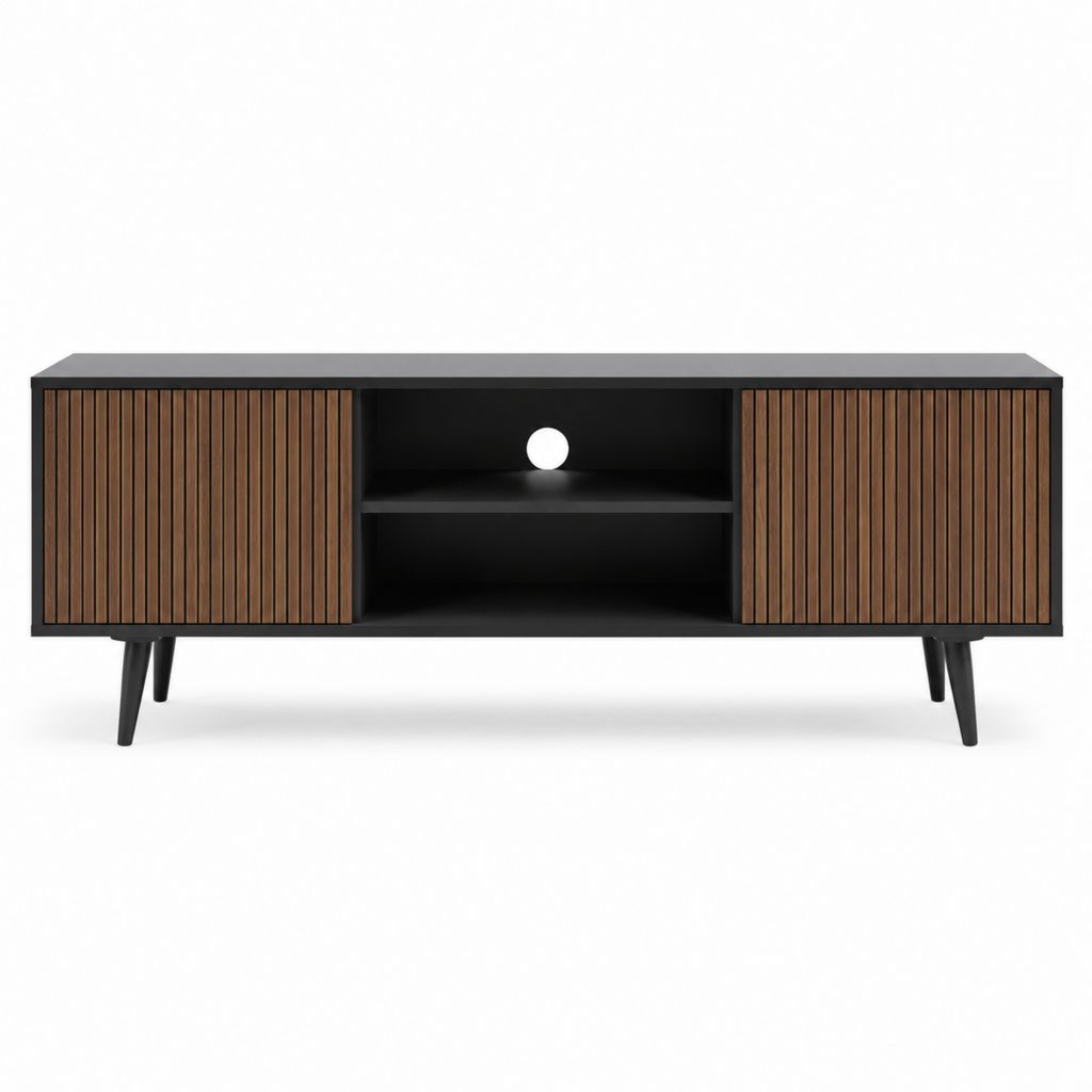 TV-Lowboard Schwarz Walnuss MDF rechteckig mit 2 Schiebetüren 160 x 40 x 60 cm