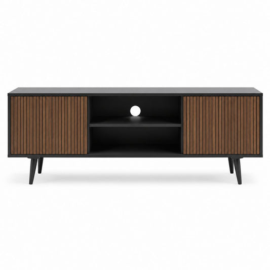 TV-Lowboard Schwarz Walnuss MDF rechteckig mit 2 Schiebetüren 160 x 40 x 60 cm