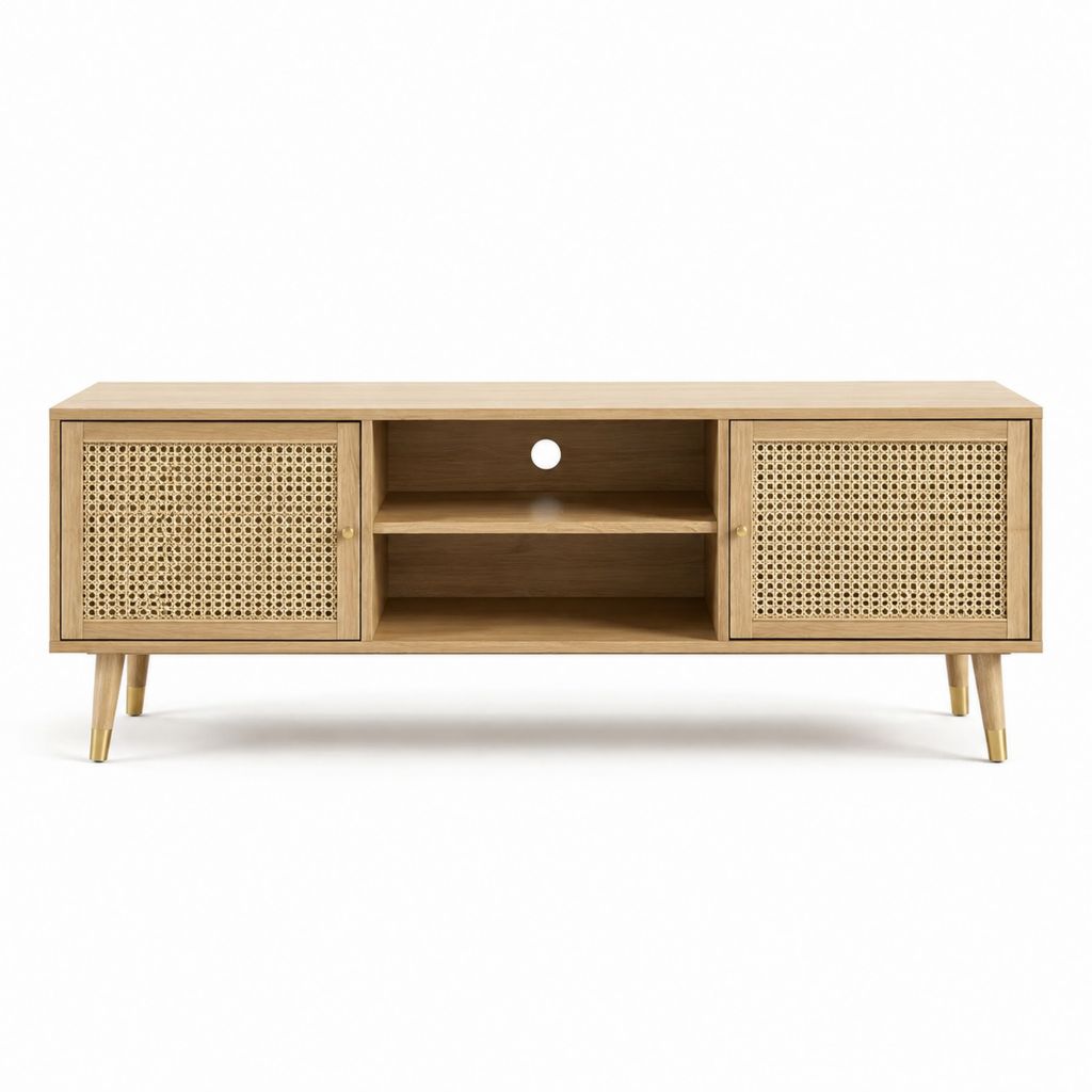 TV-Lowboard Natur Eichenfurnier Rattan rechteckig 160 x 40 x 60 cm