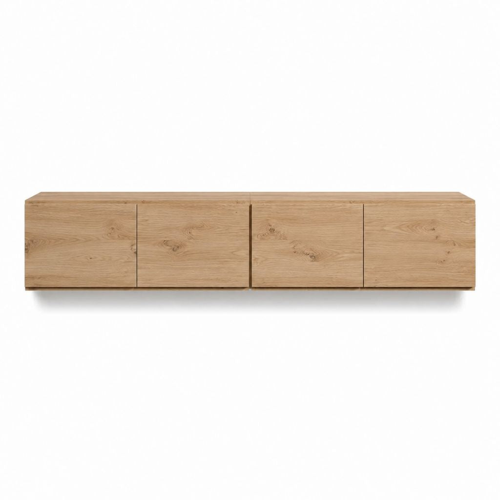 TV Lowboard Natur Eiche massiv rechteckig mit 4 Türen 200 x 40 x 40 cm