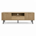 TV-Lowboard Eichefarben mit Rillenfronten MDF und Stahl 160 x 40 x 60 cm