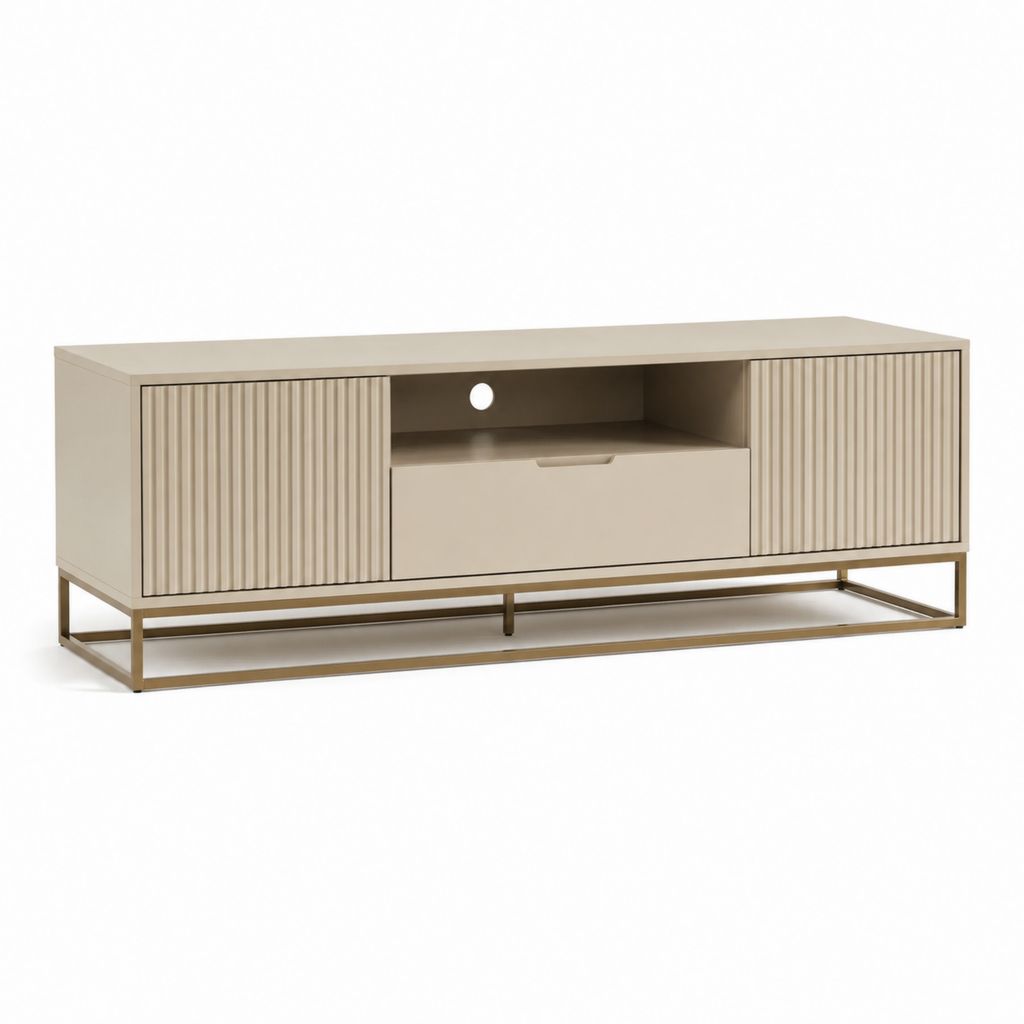 TV-Lowboard Beige MDF Rechteckig 140 x 40 x 55 cm mit 2 Türen und Schublade