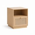 Nachttisch mit Tür und offenem Fach Eichenfarben MDF Rattan rechteckig 40 x 35 x 55 cm