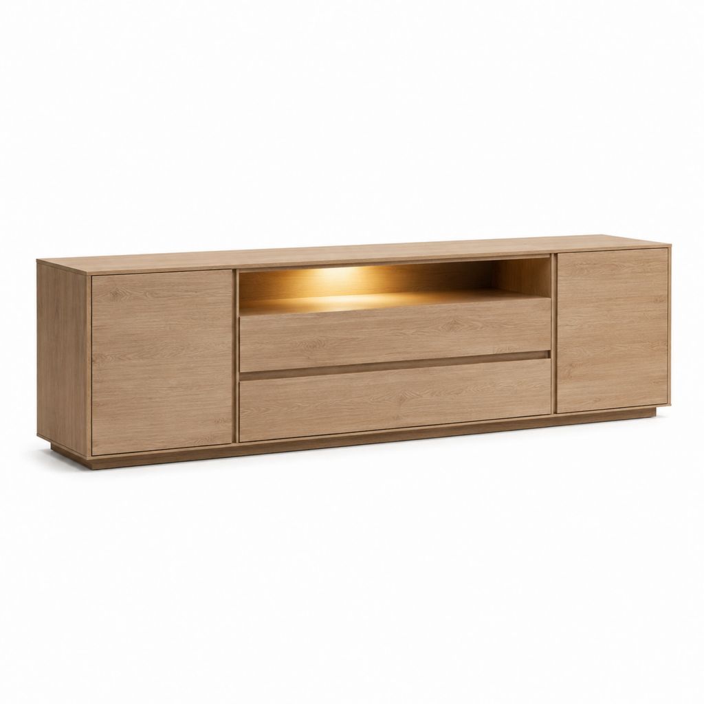 TV Lowboard Eiche Holzwerkstoff rechteckig mit LED-Beleuchtung 180 x 40 x 60 cm