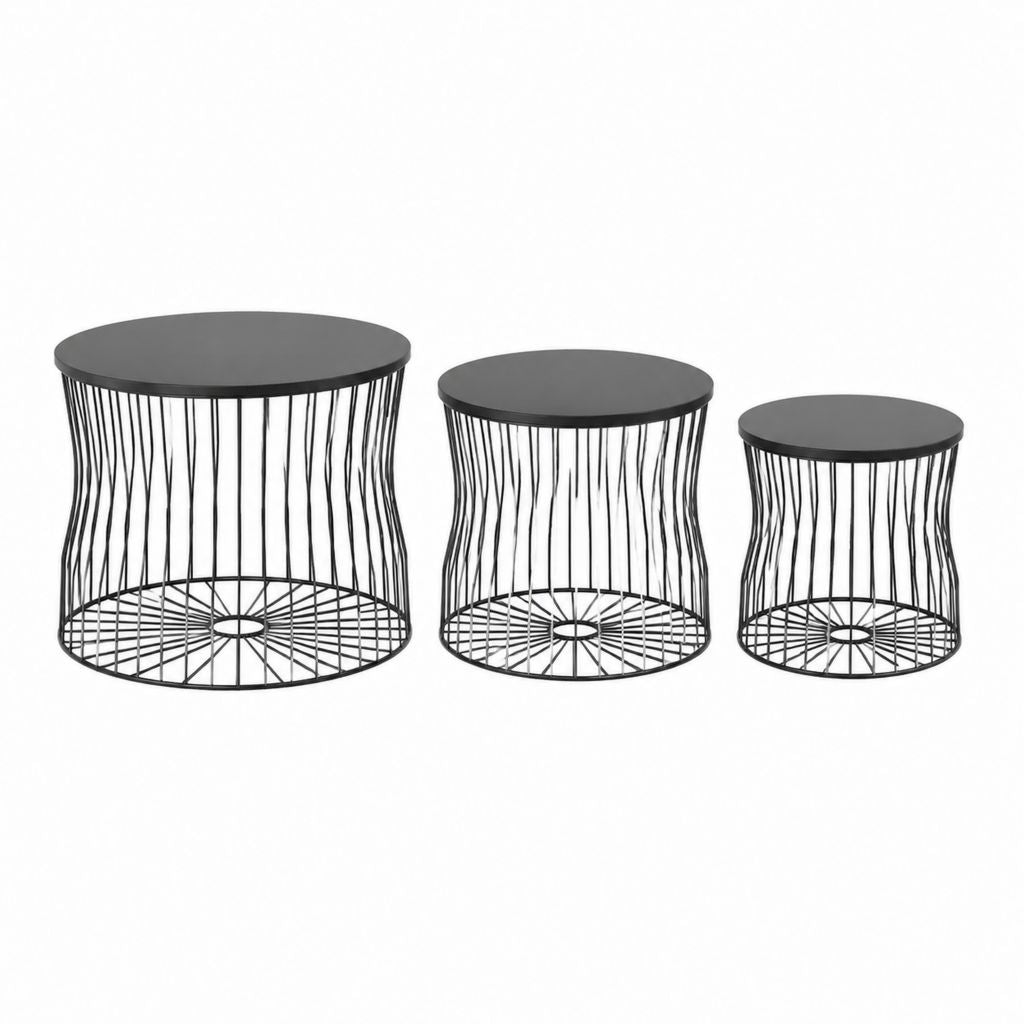 Couchtisch 3er Set Schwarz MDF und pulverbeschichteter Stahl rund Ø 60 50 40 cm