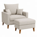 Polstersessel Set mit Hocker Beige Polyester Rechteckig Sessel 92 x 88 x 92 cm Hocker 76 x 55 x 43 cm