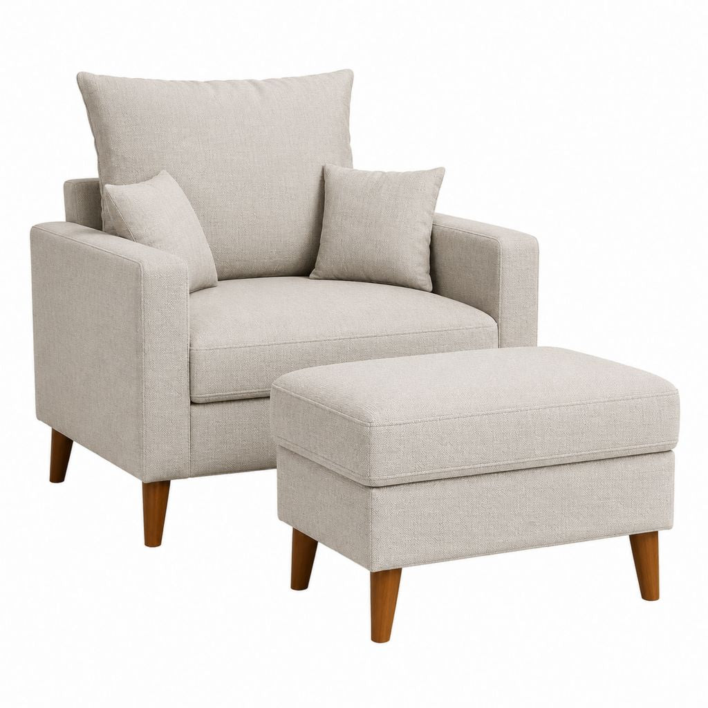 Polstersessel Set mit Hocker Beige Polyester Rechteckig Sessel 92 x 88 x 92 cm Hocker 76 x 55 x 43 cm