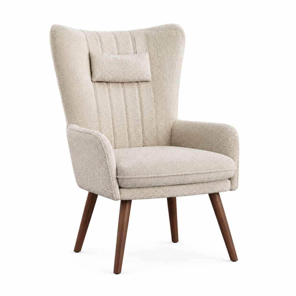 Ohrensessel Beige mit Polyester-Teddybezug und Massivholzbeinen 78 x 78 x 102 cm