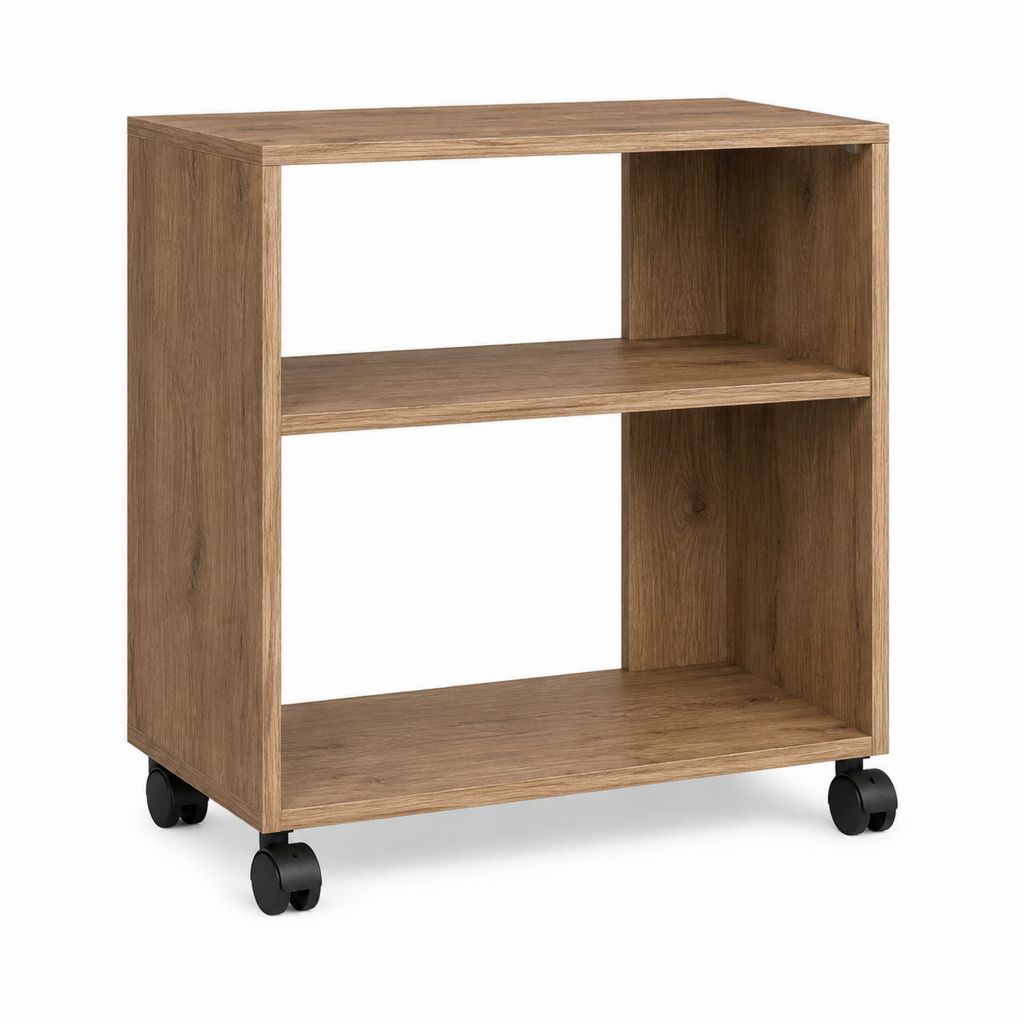 Rollbarer Beistelltisch Eichefarben aus Spanplatte rechteckig 40 x 35 x 60 cm mit 2 Ablagen