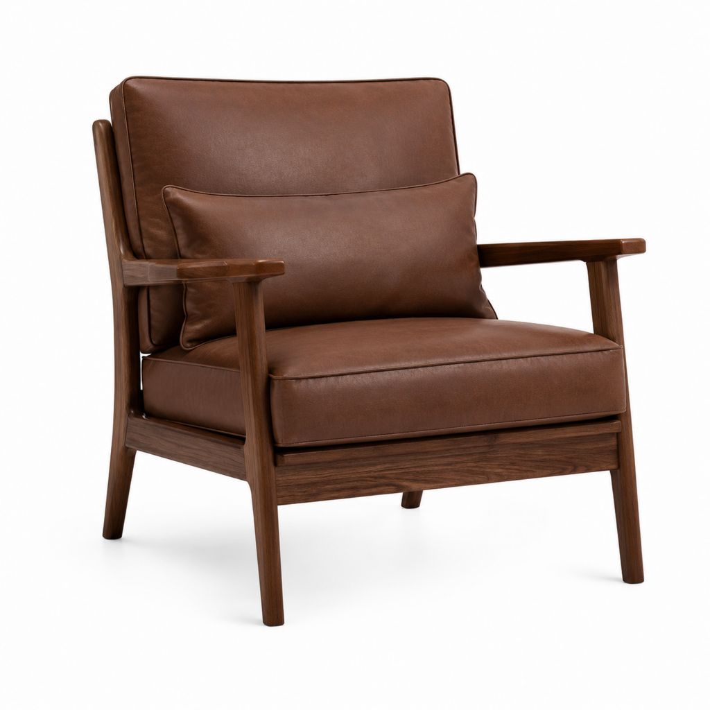 Lounge-Sessel Braun aus PU-Kunstleder und Walnussholz 76 x 82 x 88 cm