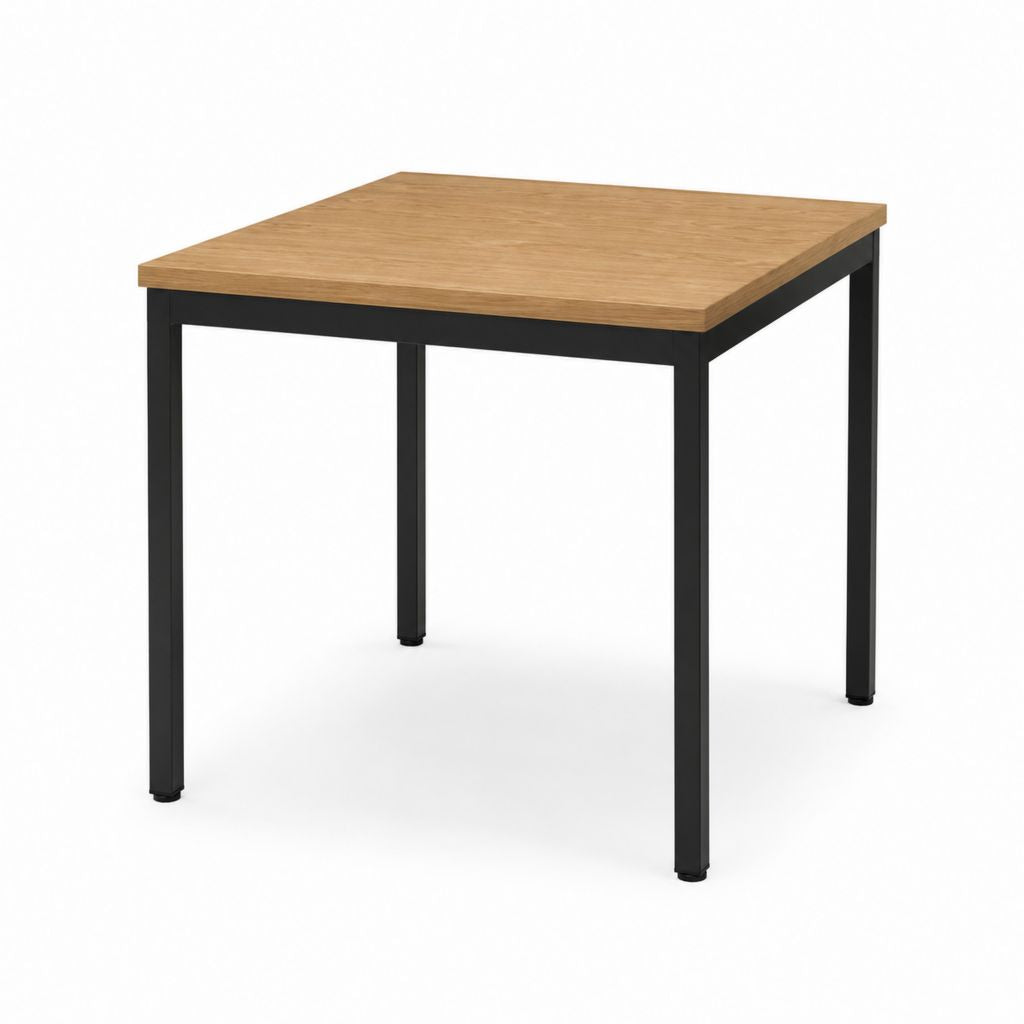 Gartentisch quadratisch Natur Schwarz mit Holzwerkstoffplatte und Stahlgestell 80 x 80 x 75 cm