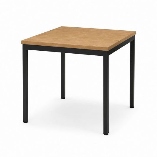 Gartentisch quadratisch Natur Schwarz mit Holzwerkstoffplatte und Stahlgestell 80 x 80 x 75 cm