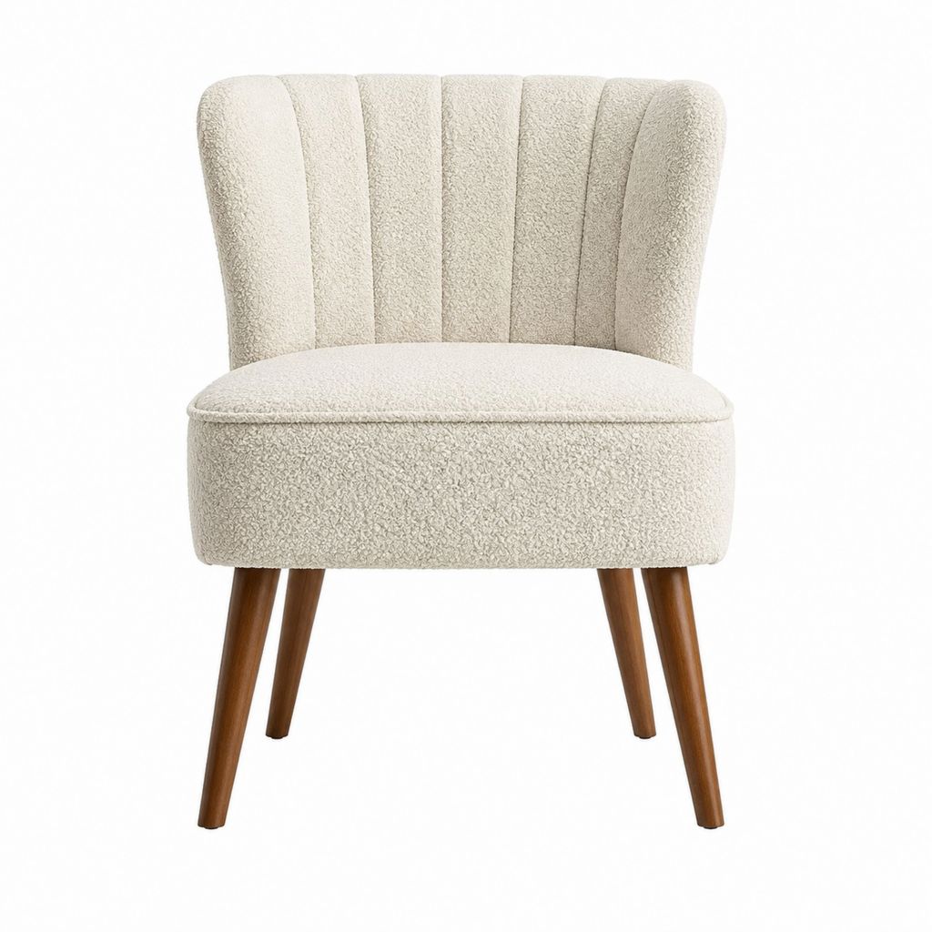 Polstersessel Creme Bouclé-Polyester Rund mit Massivholzbeinen 64 x 62 x 82 cm
