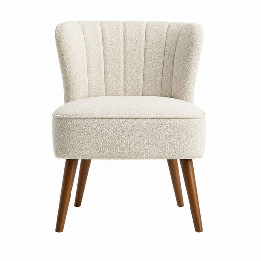 Polstersessel Creme Bouclé-Polyester Rund mit Massivholzbeinen 64 x 62 x 82 cm
