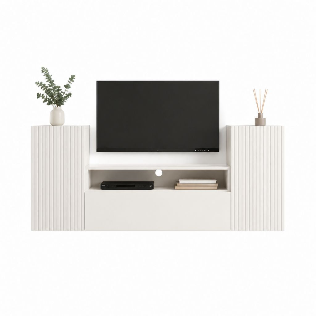 TV-Wand 3-teilig Weiß MDF Rechteckig 240 x 35 x 180 cm